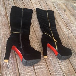 NEW! Zippered Knee High Velvet Red Bottom Boots